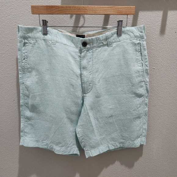 J Crew Linen Shorts Men’s 35 Green White Striped 9” Inseam Casual Lightweight - Picture 3 of 7